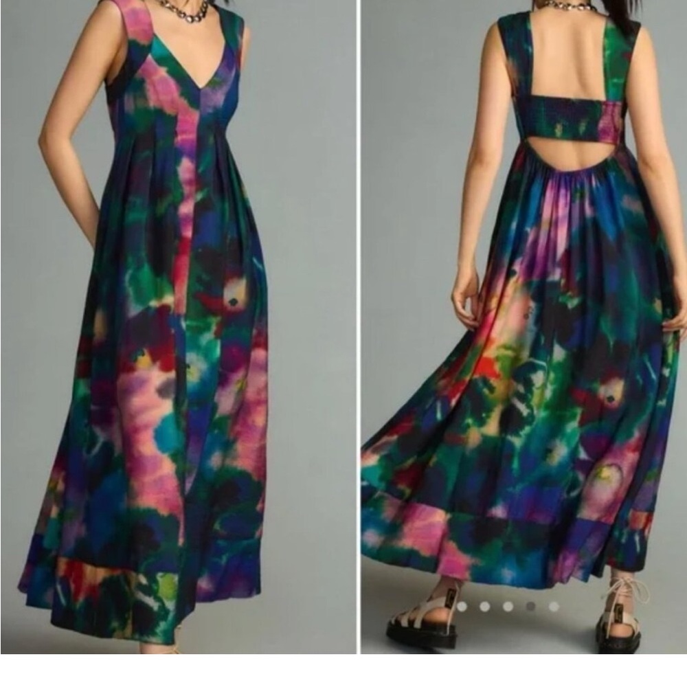 Anthropologie Blue and Purple Backless Maxi Sundress